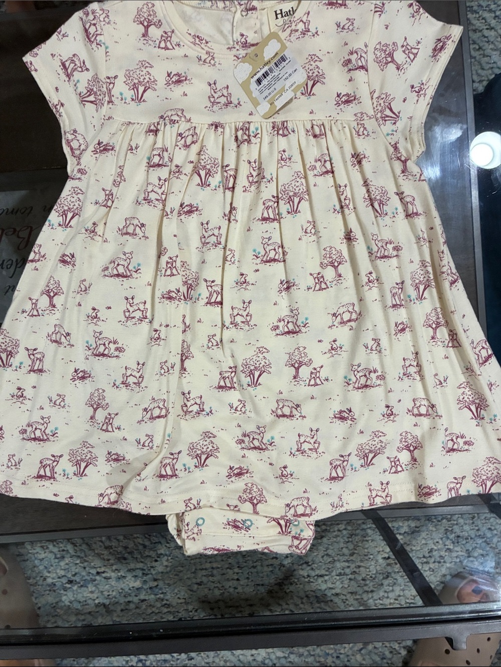 Hatley Cream Baby Romper with Pink Toile Deer Print
